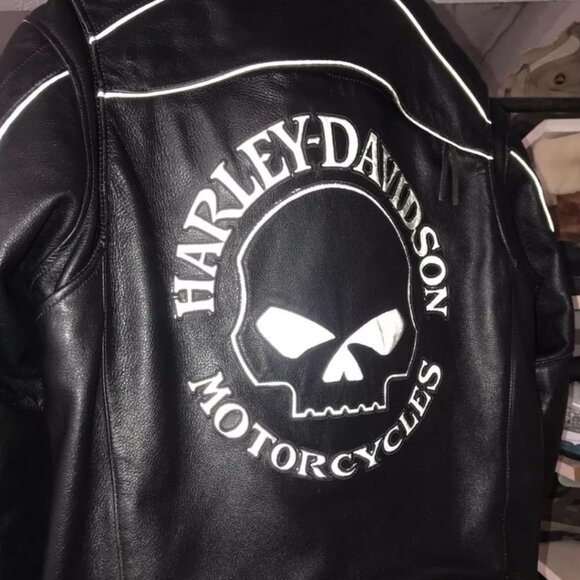 Mens Harley Davidson 3 in 1 reflective Willie G Skull Leather Jacket - Picture 13 of 14